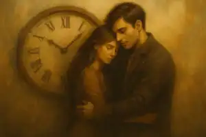 A Ritroso: significato di una canzone che riavvolge una storia d’amore Coppia abbracciata accanto a un grande orologio, immagine simbolica di A Ritroso di In3ccioSonoro