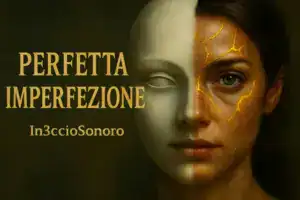 Copertina del brano "Perfetta Imperfezione" di In3ccioSonoro, volto femminile con metà maschera crepata