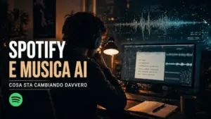 Artista al computer tra musica e intelligenza artificiale – Spotify e musica AI