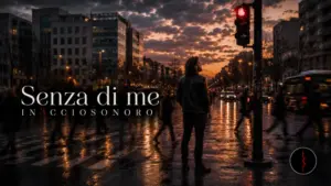 Senza di me di In3ccioSonoro – uomo fermo a un semaforo al tramonto